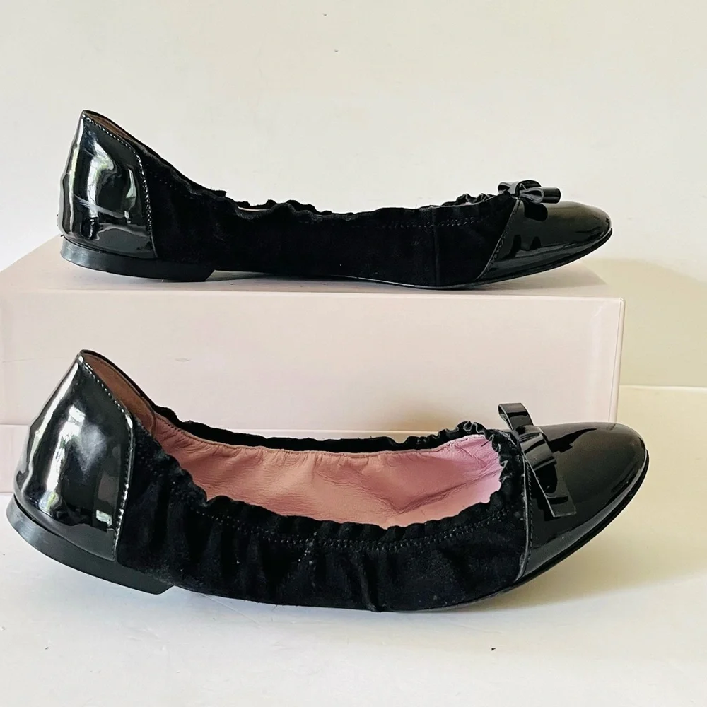 Valentino red black patent and velvet ballet slippers